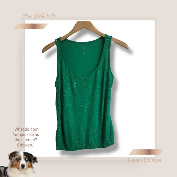 🌿Sparkling Green Sequin Tank Top by New York & Company - Medium - Picture 10 of 11